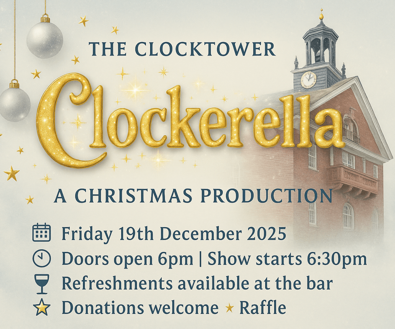 ✨ Step into a world of magic and laughter as Clockerella takes to the stage — a heart-warming and hilarious take on the classic Cinderella story, brought to life by our talented Clocktower community.